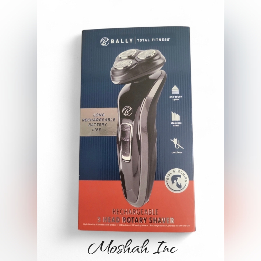 BALLY TOTAL FITNESS Men's Rechargeable Stainless Steel 3-HEAD ROTARY SHAVER